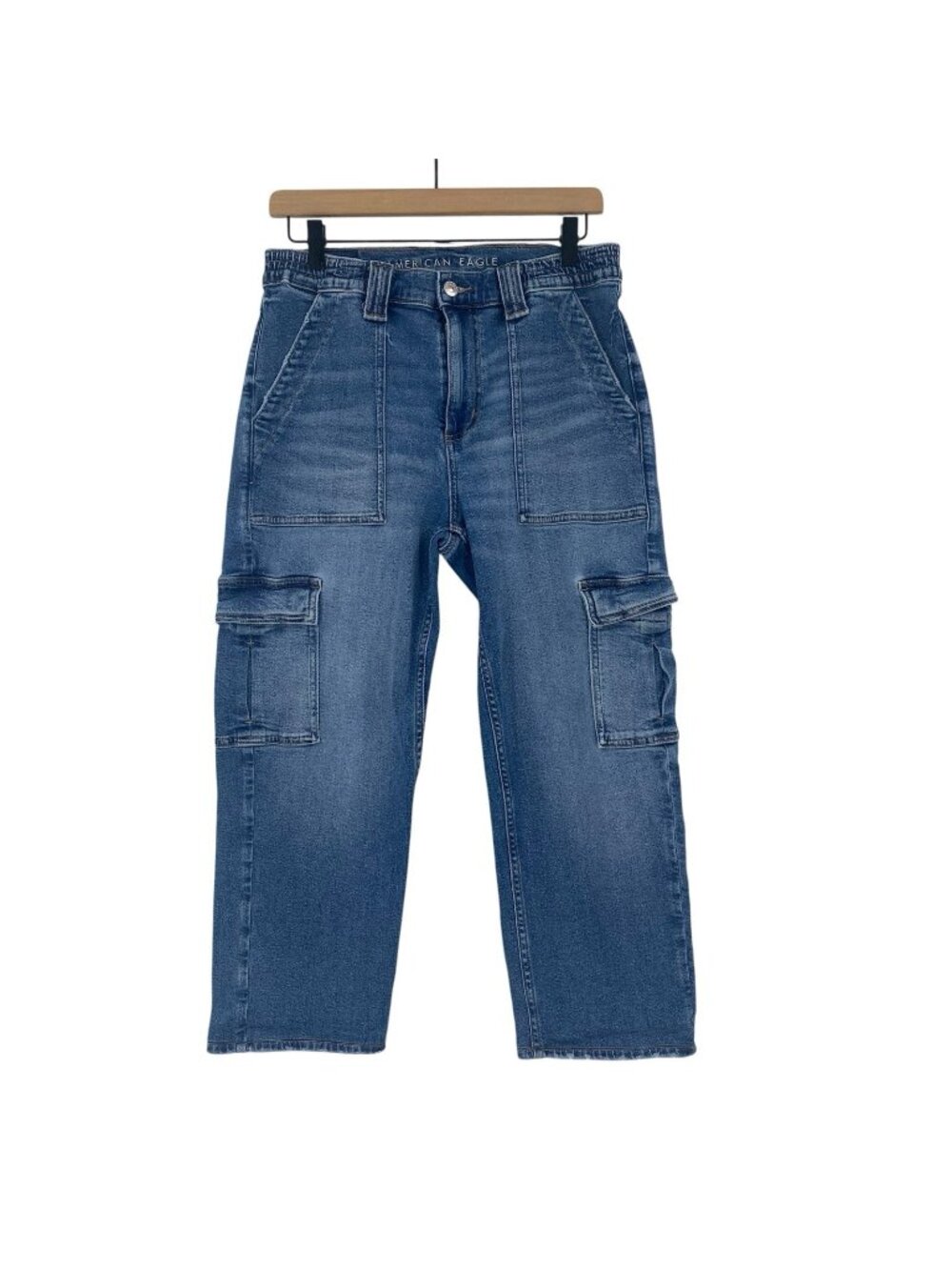 American Eagle Size 8 Long Cargo Elastic High Waist Ankle Straight Jeans